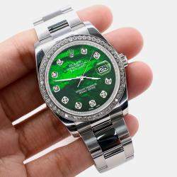 Rolex Custom Green MOP Diamond Stainless Steel Datejust 116200 Automatic Men's Wristwatch 36 mm
