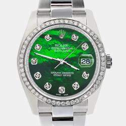Rolex Custom Green MOP Diamond Stainless Steel Datejust 116200 Automatic Men's Wristwatch 36 mm