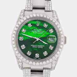 Rolex Custom Green MOP 5.9ct Diamond Stainless Steel Datejust 116200 Automatic Men's Wristwatch 36 mm