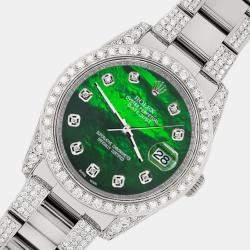 Rolex Custom Green MOP 5.9ct Diamond Stainless Steel Datejust 116200 Automatic Men's Wristwatch 36 mm