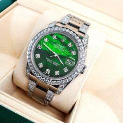 Rolex Custom Green MOP 5.9ct Diamond Stainless Steel Datejust 116200 Automatic Men's Wristwatch 36 mm