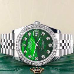 Rolex Custom Green MOP 1.85ct Diamond Stainless Steel Datejust 116200 Automatic Men's Wristwatch 36 mm