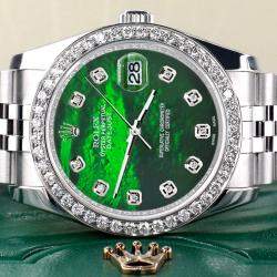 Rolex Custom Green MOP 1.85ct Diamond Stainless Steel Datejust 116200 Automatic Men's Wristwatch 36 mm