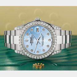 Rolex Custom Blue 4.4CT Diamond Stainless Steel Datejust 126300 Automatic Men's Wristwatch 41 mm