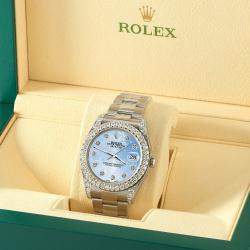Rolex Custom Blue 4.4CT Diamond Stainless Steel Datejust 126300 Automatic Men's Wristwatch 41 mm