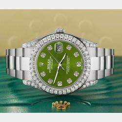 Rolex Custom Green 4.4CT Diamond Stainless Steel Datejust 126300 Automatic Men's Wristwatch 41 mm