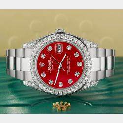Rolex Custom Red MOP 4.4CT Diamond Stainless Steel Datejust 126300 Automatic Men's Wristwatch 41 mm