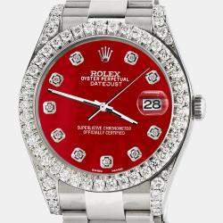 Rolex Custom Red MOP 4.4CT Diamond Stainless Steel Datejust 126300 Automatic Men's Wristwatch 41 mm