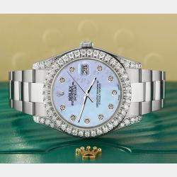 Rolex Custom Purple MOP 4.4CT Diamond Stainless Steel Datejust 126300 Automatic Men's Wristwatch 41 mm