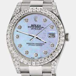 Rolex Custom Purple MOP 4.4CT Diamond Stainless Steel Datejust 126300 Automatic Men's Wristwatch 41 mm