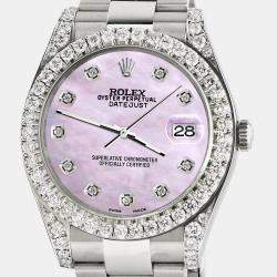 Rolex Custom Pink 4.4CT Diamond Stainless Steel Datejust 126300 Automatic Men's Wristwatch 41 mm