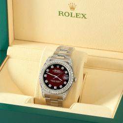 Rolex Custom Maroon 4.4CT Diamond Stainless Steel Datejust 126300 Automatic Men's Wristwatch 41 mm