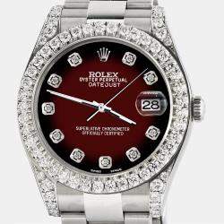 Rolex Custom Maroon 4.4CT Diamond Stainless Steel Datejust 126300 Automatic Men's Wristwatch 41 mm