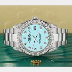 Rolex Custom Aqua Blue 4.4CT Diamond Stainless Steel Datejust 126300 Automatic Men's Wristwatch 41 mm