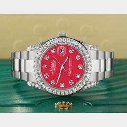 Rolex Custom Scarlet Red 4.4CT Diamond Stainless Steel Datejust 126300 Automatic Men's Wristwatch 41 mm