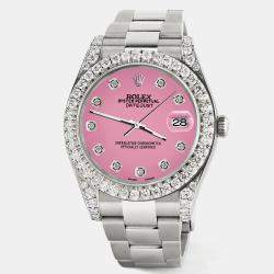 Rolex Custom Pink 4.4CT Diamond Stainless Steel Datejust 126300 Automatic Men's Wristwatch 41 mm