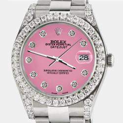 Rolex Custom Pink 4.4CT Diamond Stainless Steel Datejust 126300 Automatic Men's Wristwatch 41 mm