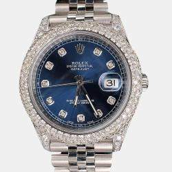Rolex Custom Blue 7.5CT Diamond Stainless Steel Datejust 126300 Automatic Men's Wristwatch 41 mm