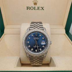 Rolex Custom Blue 7.5CT Diamond Stainless Steel Datejust 126300 Automatic Men's Wristwatch 41 mm