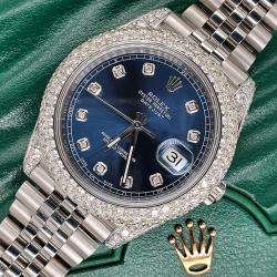 Rolex Custom Blue 7.5CT Diamond Stainless Steel Datejust 126300 Automatic Men's Wristwatch 41 mm