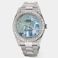 Rolex Custom Tahitian Blue MOP 4.4CT Diamond Stainless Steel Datejust 126300 Automatic Men's Wristwatch 41 mm