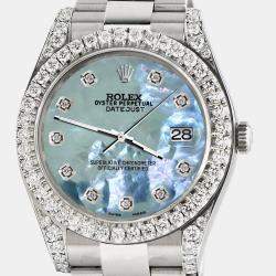 Rolex Custom Tahitian Blue MOP 4.4CT Diamond Stainless Steel Datejust 126300 Automatic Men's Wristwatch 41 mm
