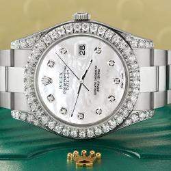 Rolex Custom White MOP 4.4CT Diamond Stainless Steel Datejust 126300 Automatic Men's Wristwatch 41 mm