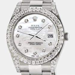 Rolex Custom White MOP 4.4CT Diamond Stainless Steel Datejust 126300 Automatic Men's Wristwatch 41 mm