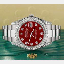 Rolex Custom Imperial Red 4.4CT Diamond Stainless Steel Datejust 126300 Automatic Men's Wristwatch 41 mm