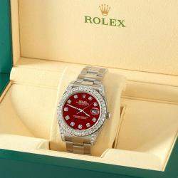 Rolex Custom Imperial Red 4.4CT Diamond Stainless Steel Datejust 126300 Automatic Men's Wristwatch 41 mm