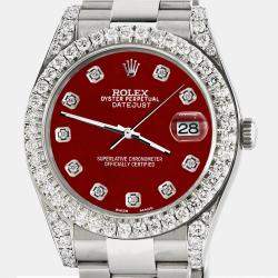 Rolex Custom Imperial Red 4.4CT Diamond Stainless Steel Datejust 126300 Automatic Men's Wristwatch 41 mm