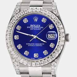 Rolex Custom Navy Blue 4.4CT Diamond Stainless Steel Datejust 126300 Automatic Men's Wristwatch 41 mm