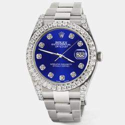 Rolex Custom Navy Blue 4.4CT Diamond Stainless Steel Datejust 126300 Automatic Men's Wristwatch 41 mm