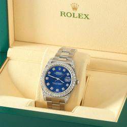 Rolex Custom Cobalt Blue 4.4CT Diamond Stainless Steel Datejust 126300 Automatic Men's Wristwatch 41 mm