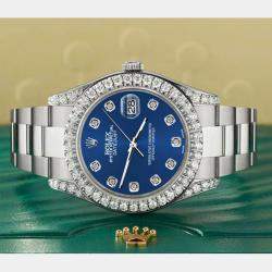 Rolex Custom Cobalt Blue 4.4CT Diamond Stainless Steel Datejust 126300 Automatic Men's Wristwatch 41 mm