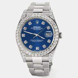 Rolex Custom Cobalt Blue 4.4CT Diamond Stainless Steel Datejust 126300 Automatic Men's Wristwatch 41 mm
