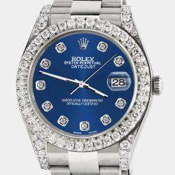 Rolex Custom Cobalt Blue 4.4CT Diamond Stainless Steel Datejust 126300 Automatic Men's Wristwatch 41 mm