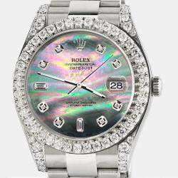 Rolex Custom Black MOP 4.4CT Diamond Stainless Steel Datejust 126300 Automatic Men's Wristwatch 41 mm