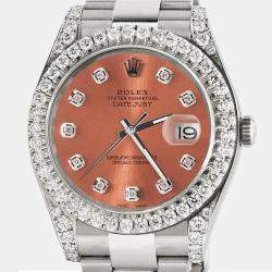 Rolex Custom Royal Salmon 4.4CT Diamond Stainless Steel Datejust 126300 Automatic Men's Wristwatch 41 mm
