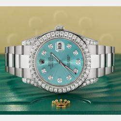 Rolex Custom Ice Blue 4.4CT Diamond Stainless Steel Datejust 126300 Automatic Men's Wristwatch 41 mm