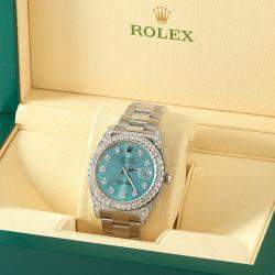 Rolex Custom Ice Blue 4.4CT Diamond Stainless Steel Datejust 126300 Automatic Men's Wristwatch 41 mm