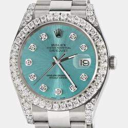 Rolex Custom Ice Blue 4.4CT Diamond Stainless Steel Datejust 126300 Automatic Men's Wristwatch 41 mm