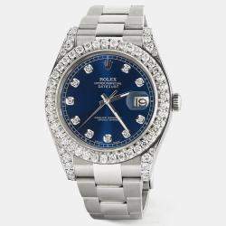 Rolex Custom Royal Blue 4.4CT Diamond Stainless Steel Datejust 126300 Automatic Men's Wristwatch 41 mm