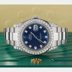 Rolex Custom Royal Blue 4.4CT Diamond Stainless Steel Datejust 126300 Automatic Men's Wristwatch 41 mm