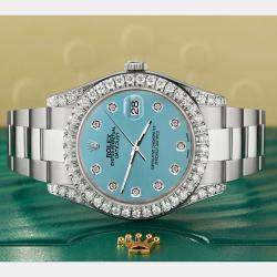 Rolex Custom Turquoise 4.4CT Diamond Stainless Steel Datejust 126300 Automatic Men's Wristwatch 41 mm