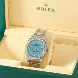 Rolex Custom Turquoise 4.4CT Diamond Stainless Steel Datejust 126300 Automatic Men's Wristwatch 41 mm