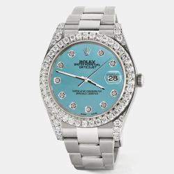 Rolex Custom Turquoise 4.4CT Diamond Stainless Steel Datejust 126300 Automatic Men's Wristwatch 41 mm