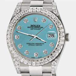 Rolex Custom Turquoise 4.4CT Diamond Stainless Steel Datejust 126300 Automatic Men's Wristwatch 41 mm