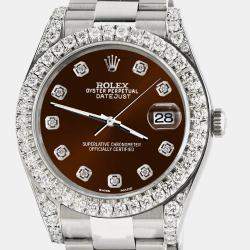 Rolex Custom Chocolate 4.4CT Diamond Stainless Steel Datejust 126300 Automatic Men's Wristwatch 41 mm