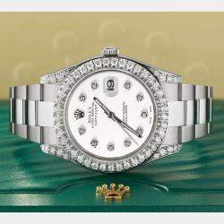 Rolex Custom White 4.4CT Diamond Stainless Steel Datejust 126300 Automatic Men's Wristwatch 41 mm
